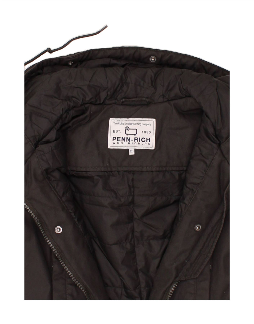 WOOLRICH Womens Oversized Hooded Parka Jacket UK 6 XS Black Polyester Vintage Woolrich and Second-Hand Woolrich from Messina Hembry 