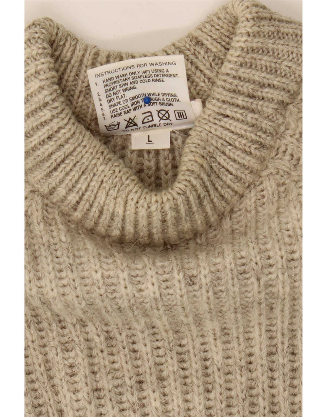 Maglione vintage da uomo con collo alto e lana color block beige grande