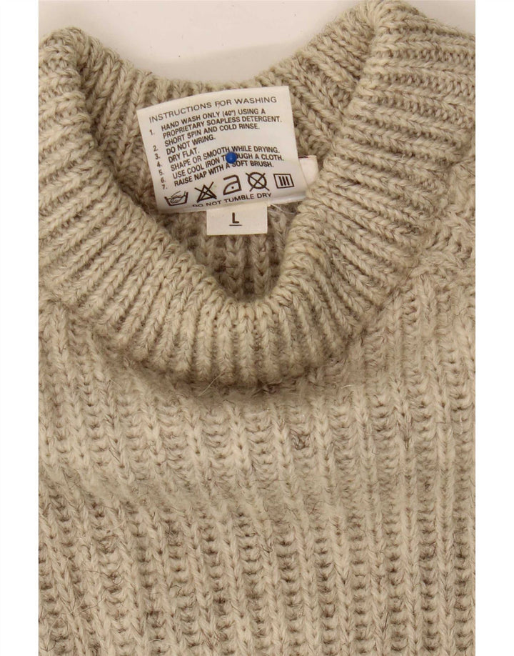Maglione vintage da uomo con collo alto e lana color block beige grande