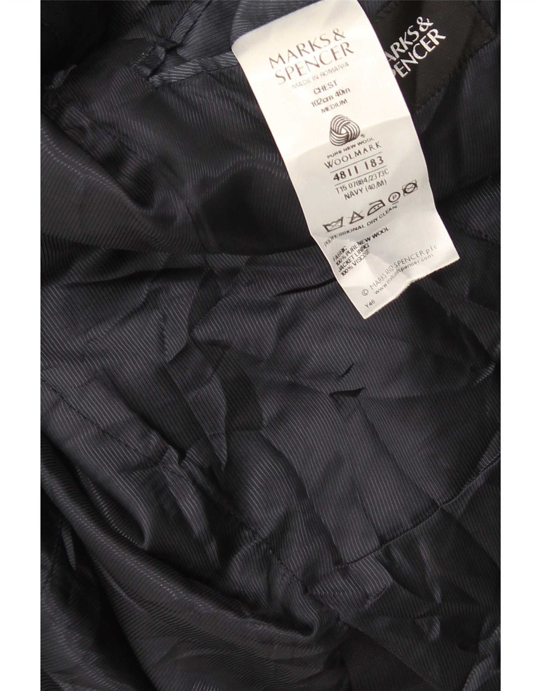 Giacca blazer a 2 bottoni da uomo Marks & Spencer UK 40 media blu navy in lana vergine