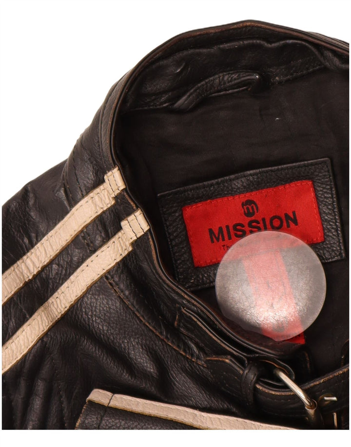 Giacca in pelle Moto Racer da donna Mission UK 40 Grande pelle a righe nere
