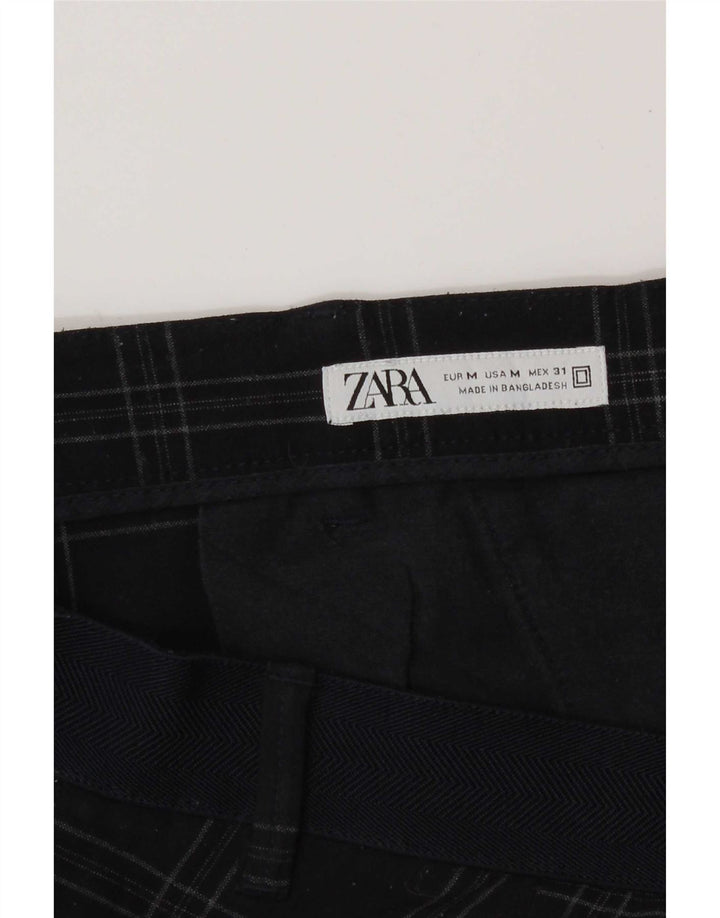Pantaloni chino slim da donna Zara medi W31 L29 poliestere a quadri blu navy