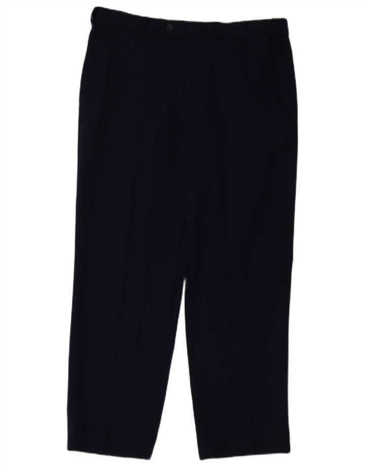 Pantaloni da abito dritti da uomo Marks & Spencer W34 L29 Lana blu navy