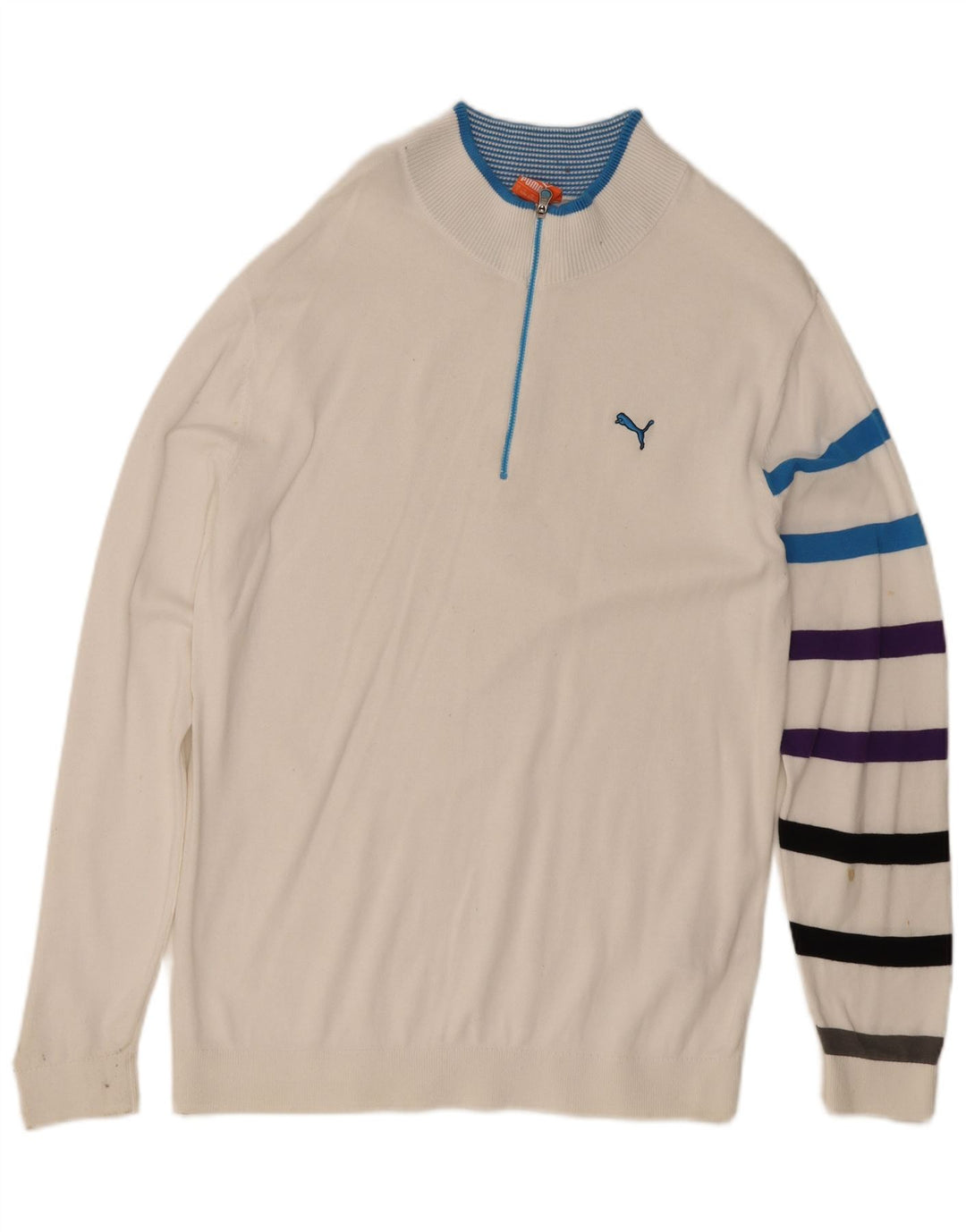 Puma Uomo Maglione con zip sul collo Maglione grande in cotone a righe bianche