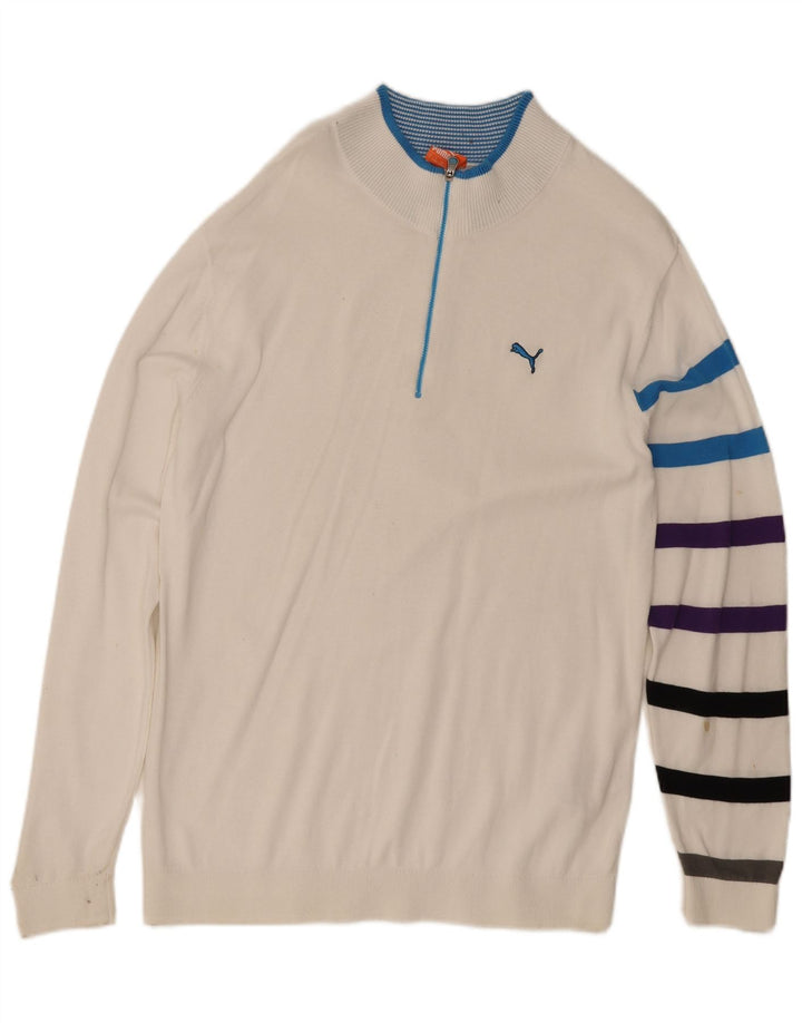 Puma Uomo Maglione con zip sul collo Maglione grande in cotone a righe bianche