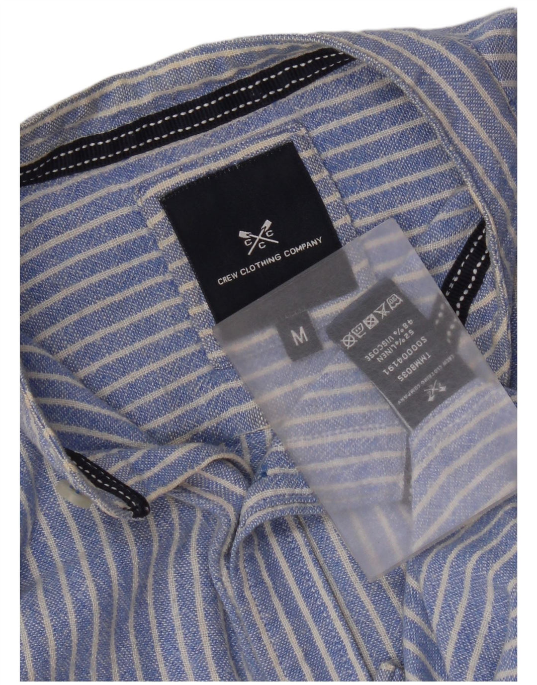 Crew Clothing Camicia da uomo in lino gessato blu medio