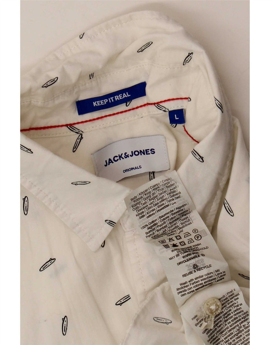 Camicia a maniche corte da uomo Jack & Jones grande in cotone maculato bianco