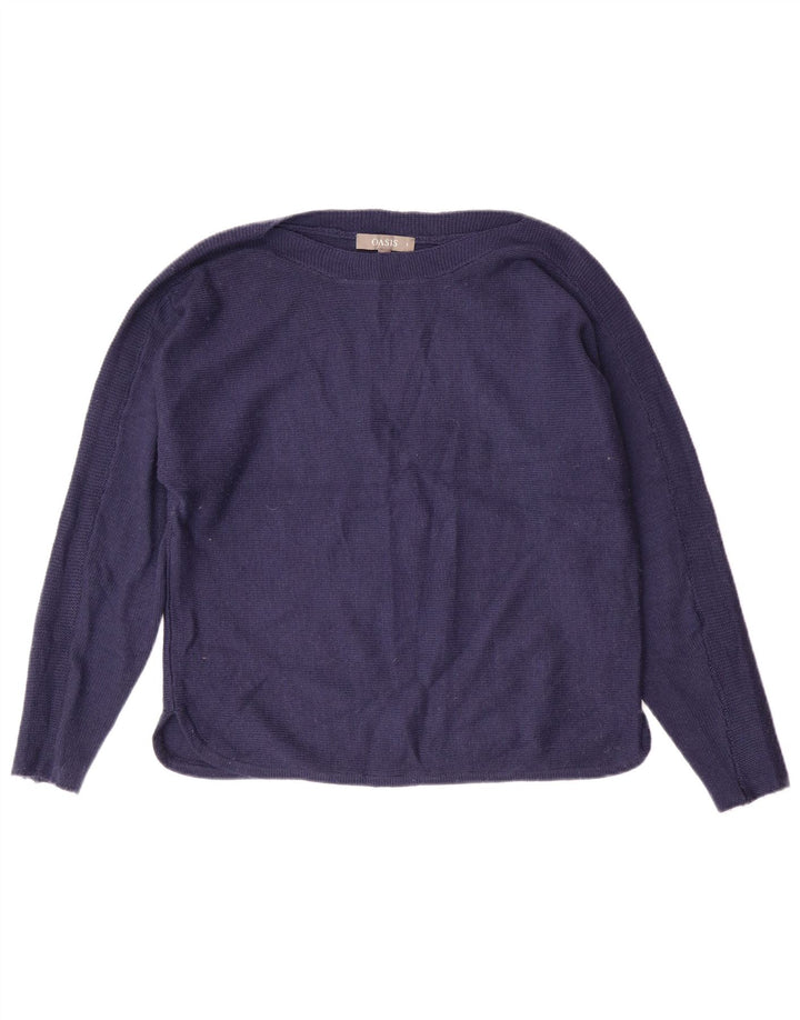 Maglione maglione con scollo a barca da donna OASIS UK 10 piccolo in viscosa blu navy