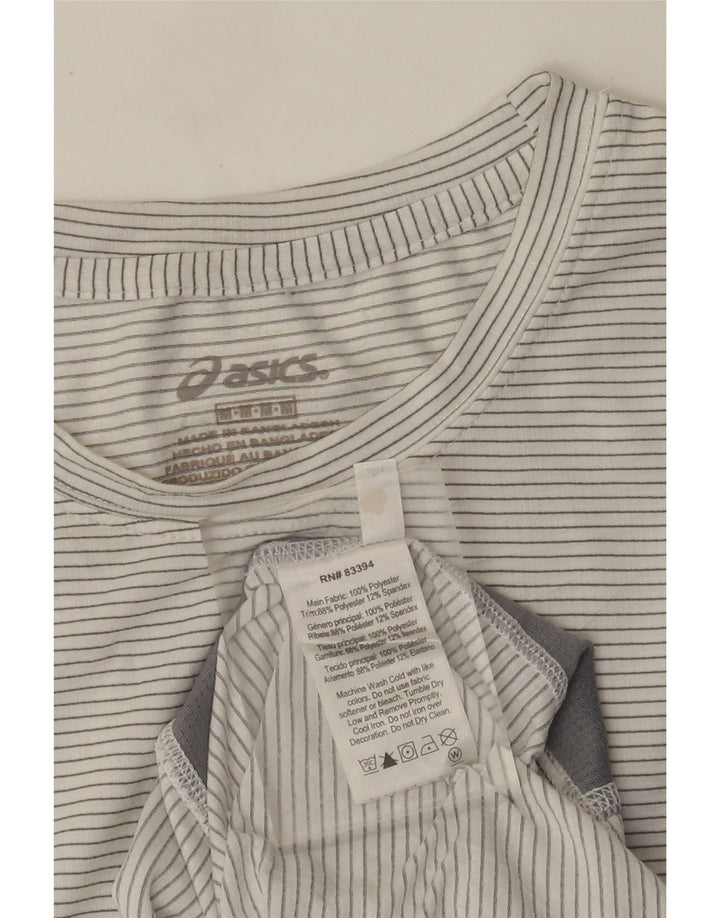 Asics Mens T-Shirt Top Medium White Pinstripe Polyester