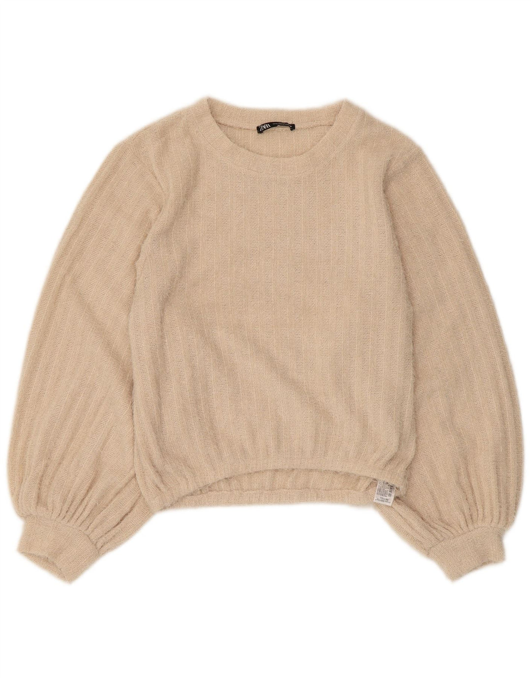 Maglione maglione girocollo da donna Zara UK 10 piccolo poliestere a righe beige