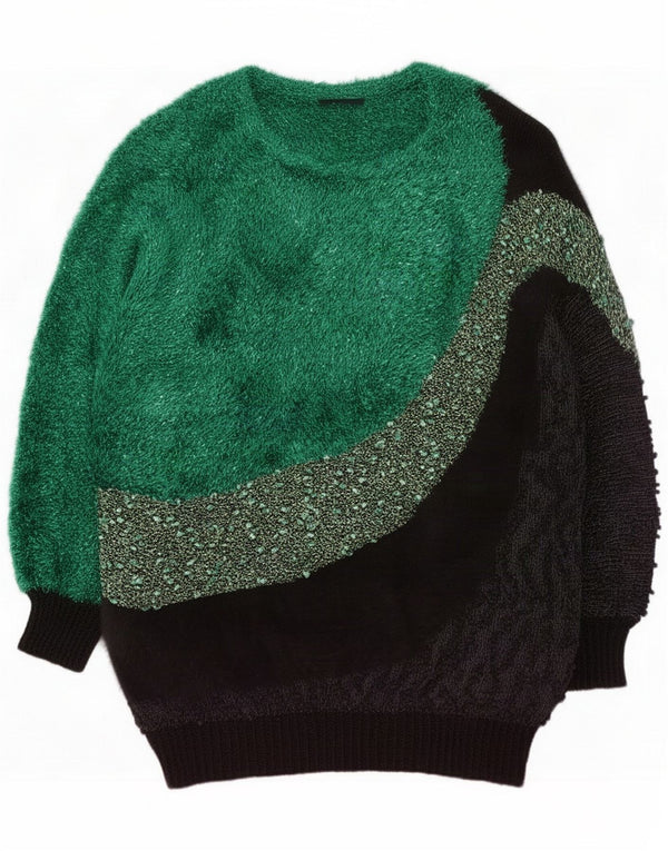 Maglione vintage da donna con scollo a barca lungo e collo a barchetta UK 18 XL color block verde