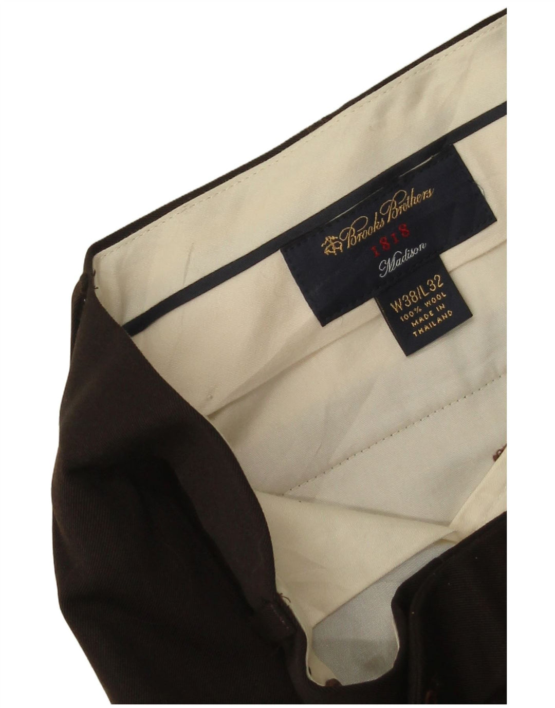 BROOKS BROTHERS Pantaloni da abito dritti Madison da uomo W38 L32 Lana marrone