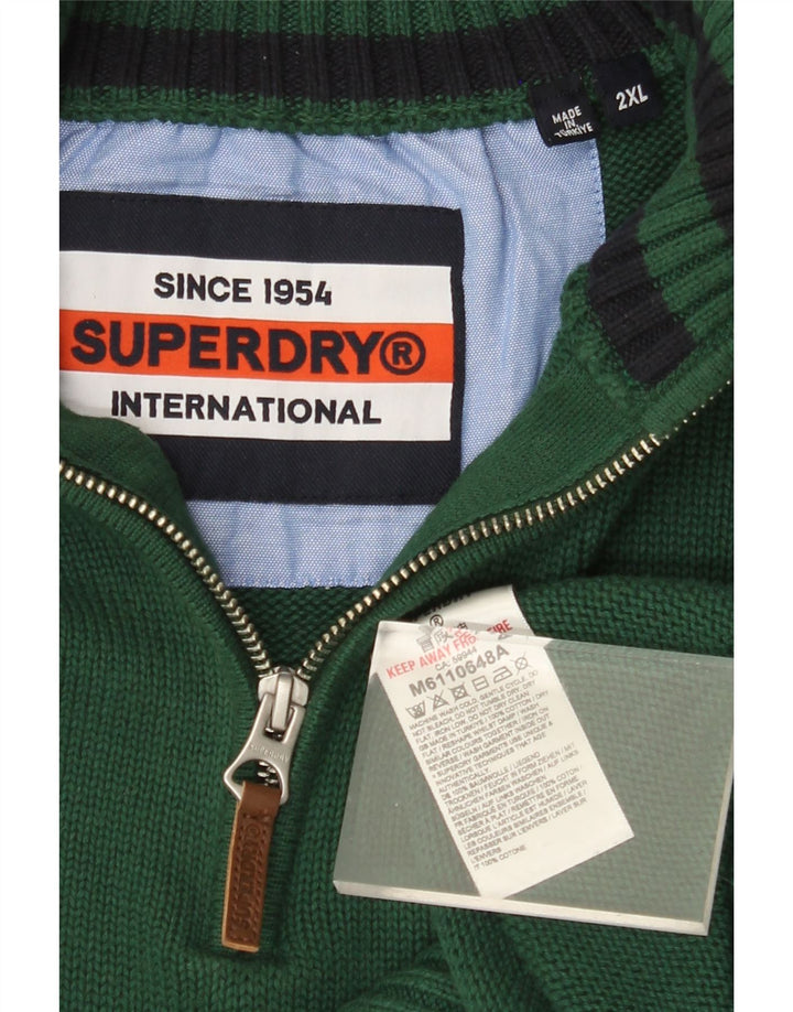 Maglione da uomo con zip e collo SUPERDRY 2XL in cotone verde