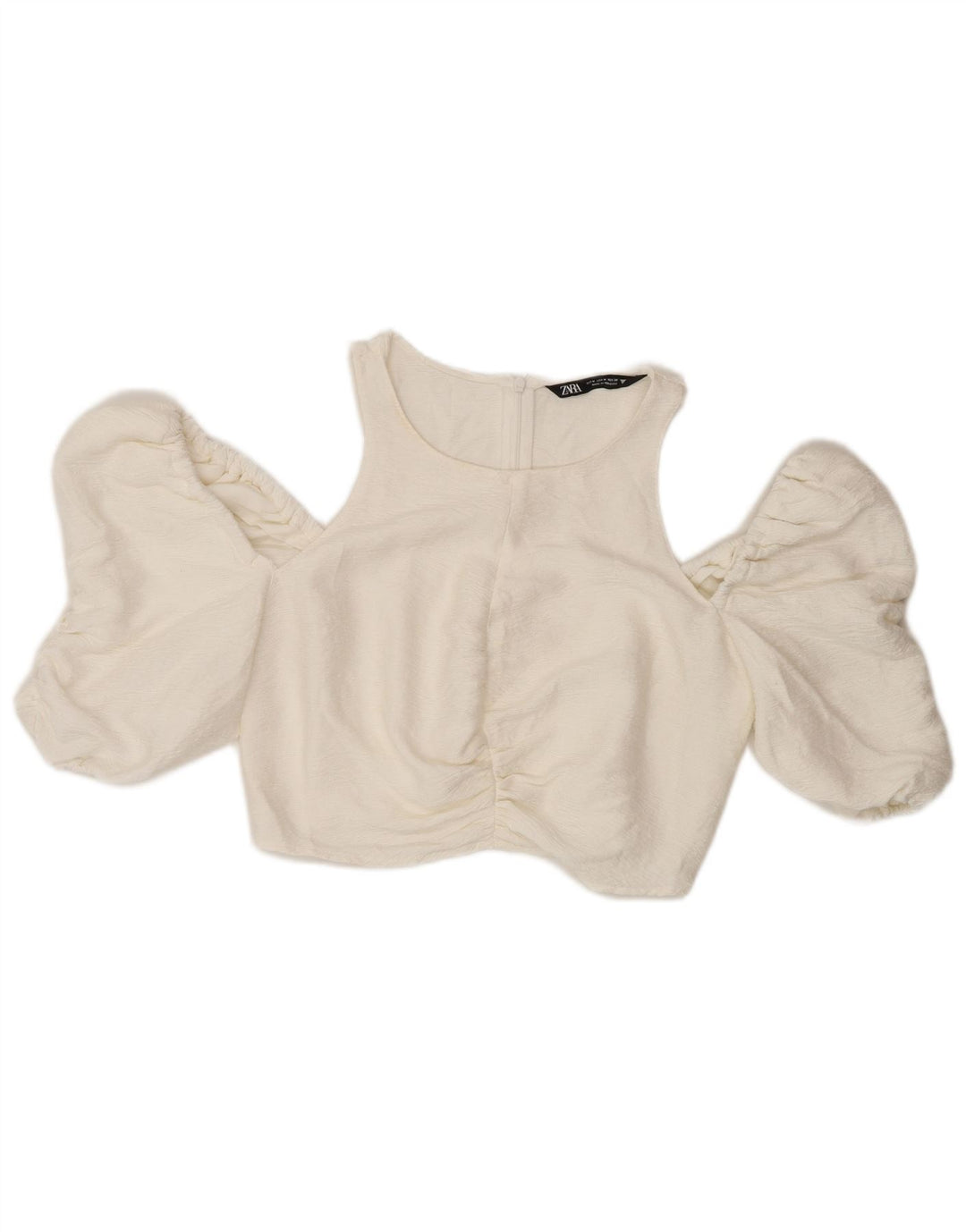 Top corto con spalle scoperte da donna Zara UK 12 bianco medio