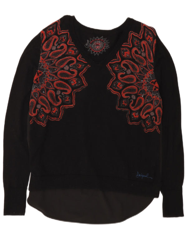 Desigual Donna Maglione con scollo a V Maglione UK 20 2XL Nero Paisley