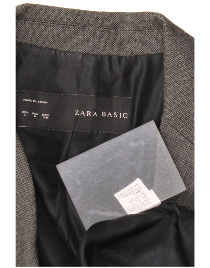 ZARA Womens 1 Button Blazer Jacket UK 14 Large Grey Polyester