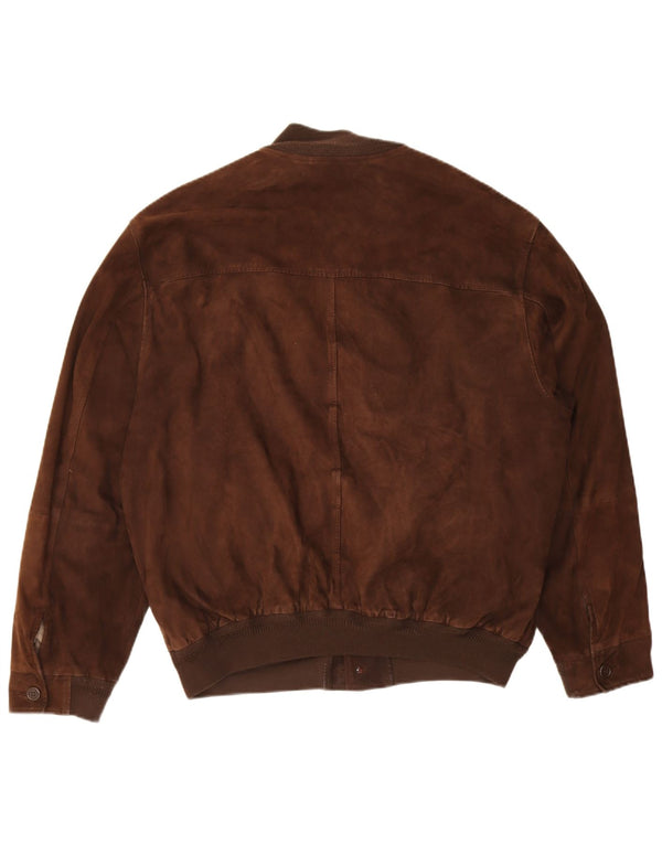 Giubbotto bomber vintage in pelle scamosciata da uomo EU 52 XL Marrone