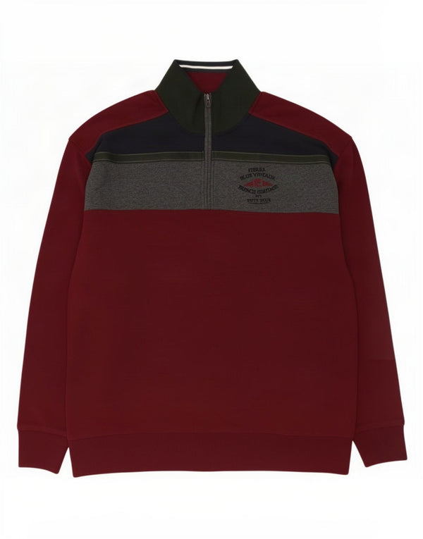 Maglione da uomo con collo con zip Pierre Cardin 3XL cotone color block bordeaux