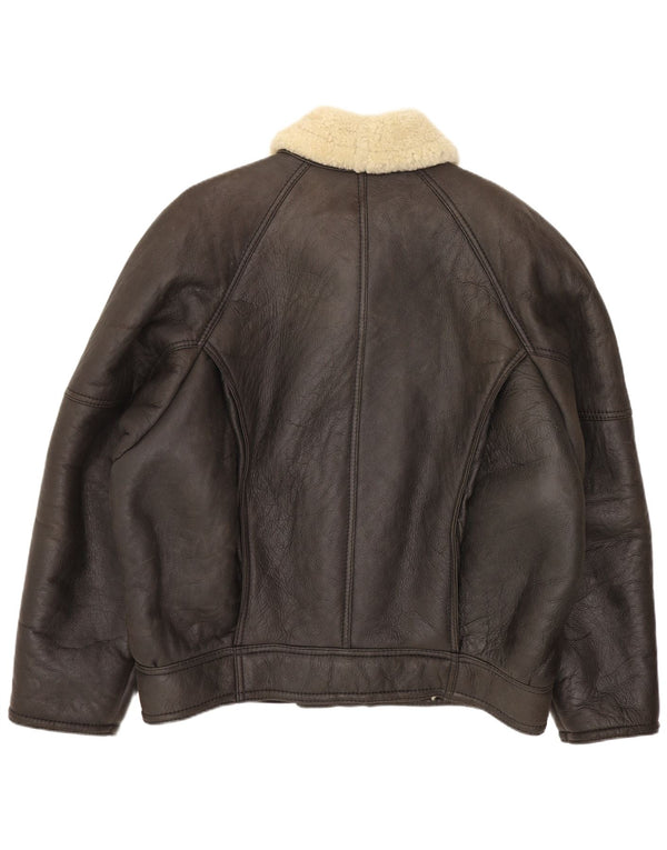 Giubbotto shearling vintage da uomo IT 52 XL in pelle marrone