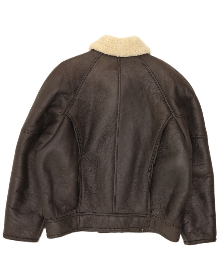Giubbotto shearling vintage da uomo IT 52 XL in pelle marrone