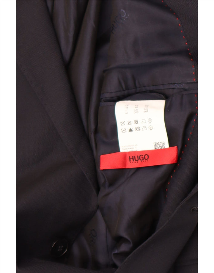 Giacca blazer da uomo a 2 bottoni Hugo Boss UK 46 piccola viscosa blu navy