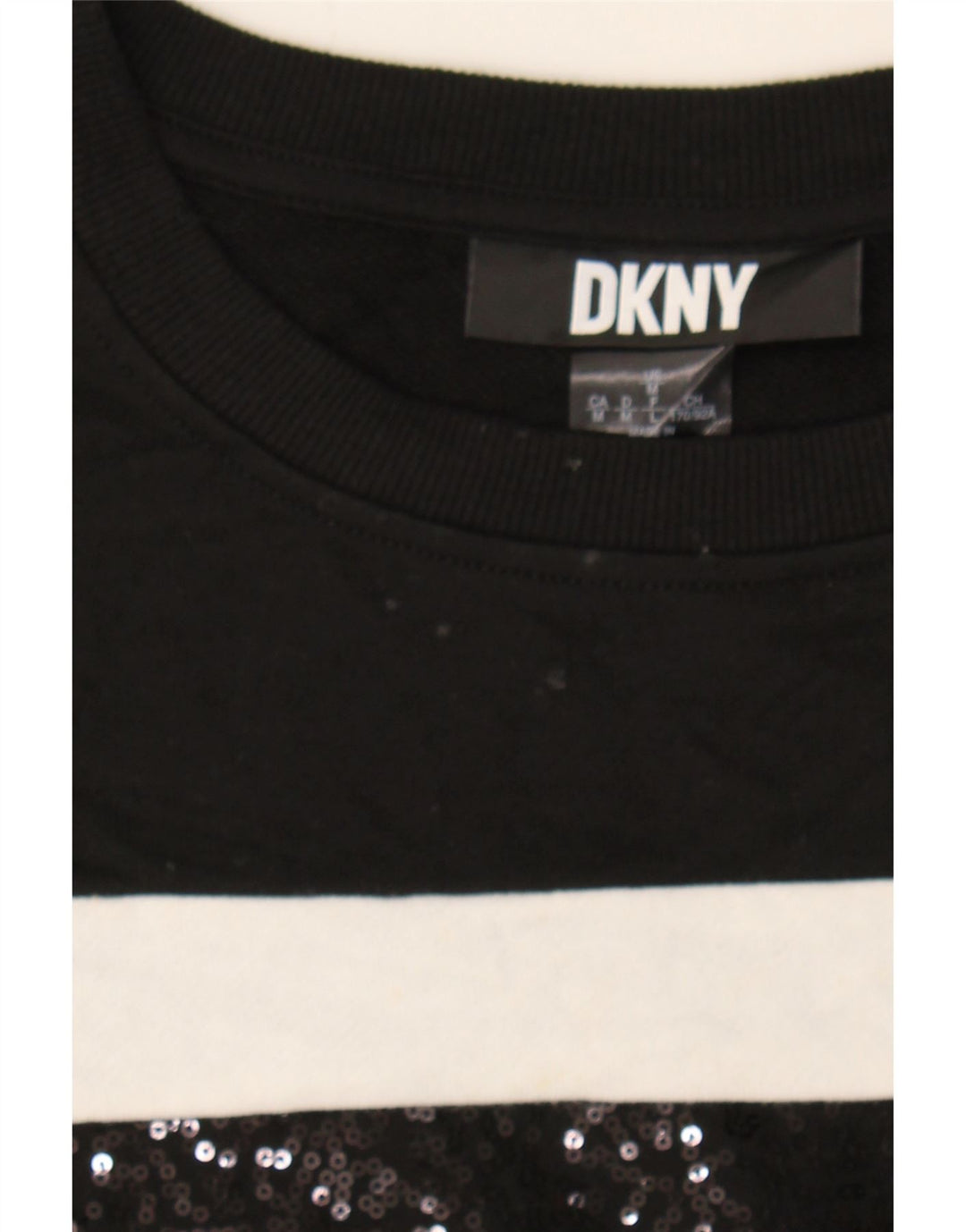 DKNY Womens Crop Sweatshirt Jumper UK 14 Medium Black Colourblock Cotton Vintage Dkny and Second-Hand Dkny from Messina Hembry 