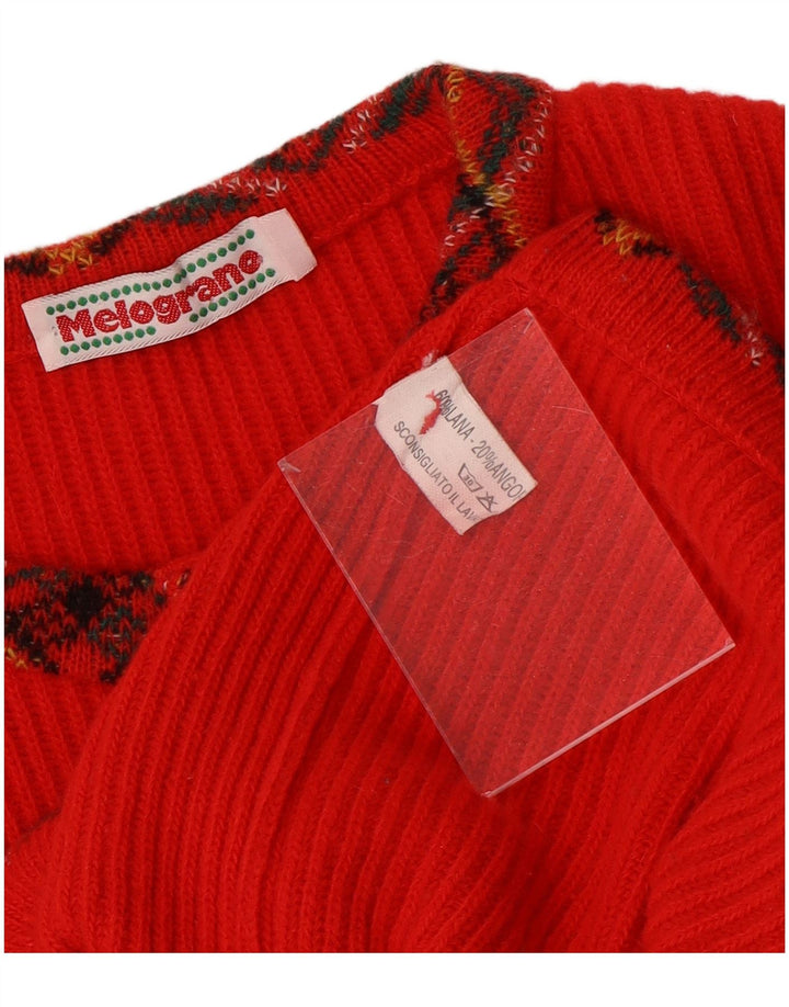 Maglione cardigan da donna vintage UK 12 Lana a rombi/diamante rosso medio