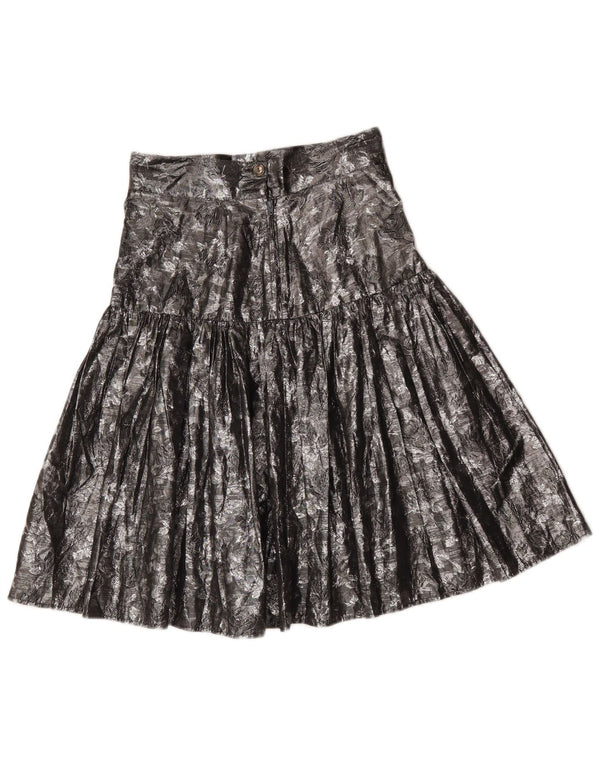 Gonna a trapezio a vita alta da donna vintage IT 42 media W26 argento floreale