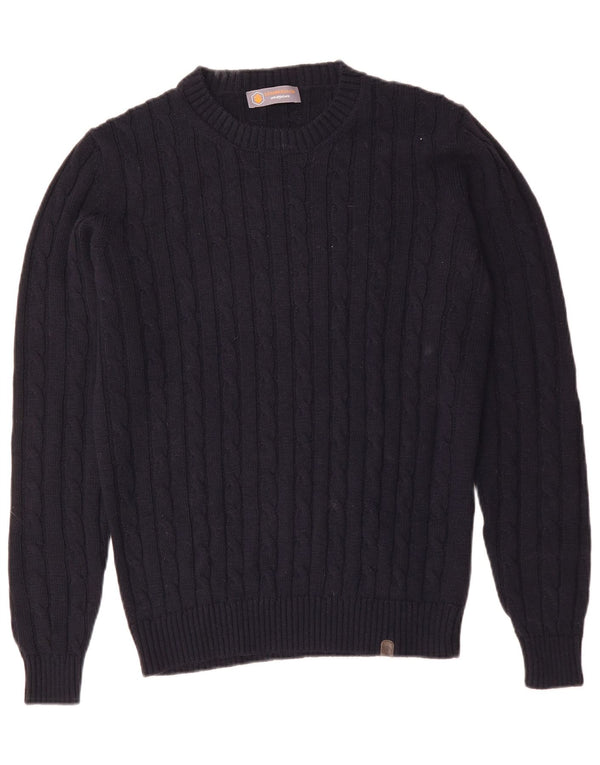 Maglione maglione girocollo da uomo vintage in acrilico blu navy medio