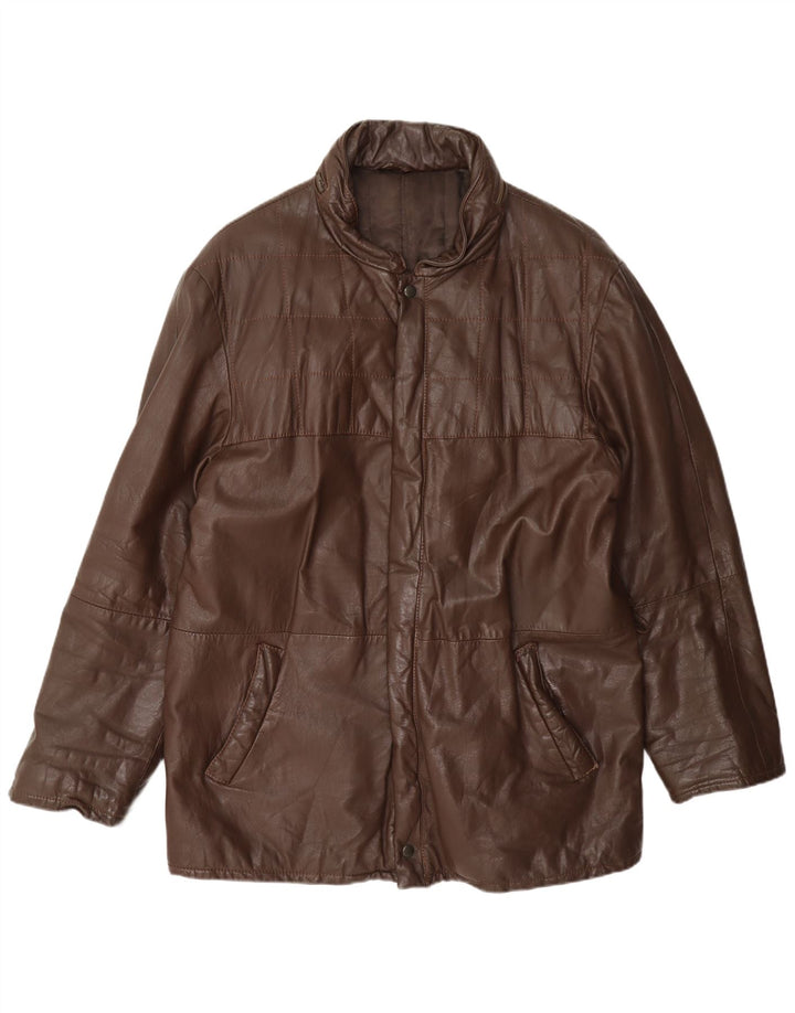 Giacca in pelle con cappuccio da uomo vintage UK 38 Marrone medio