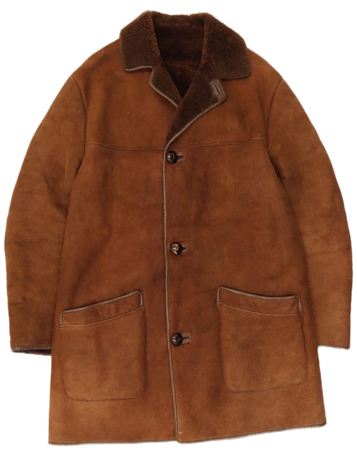 Soprabito in shearling da uomo Nurseys UK 40 grande in pelle marrone