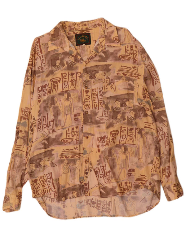 Camicia grafica vintage da uomo XL in viscosa beige