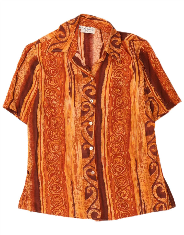 Camicia a maniche corte da donna VINTAGE IT 46 Large in viscosa geometrica marrone
