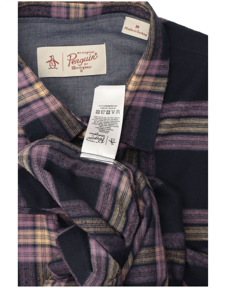Camicia da uomo in flanella Penguin, cotone medio a quadri blu navy