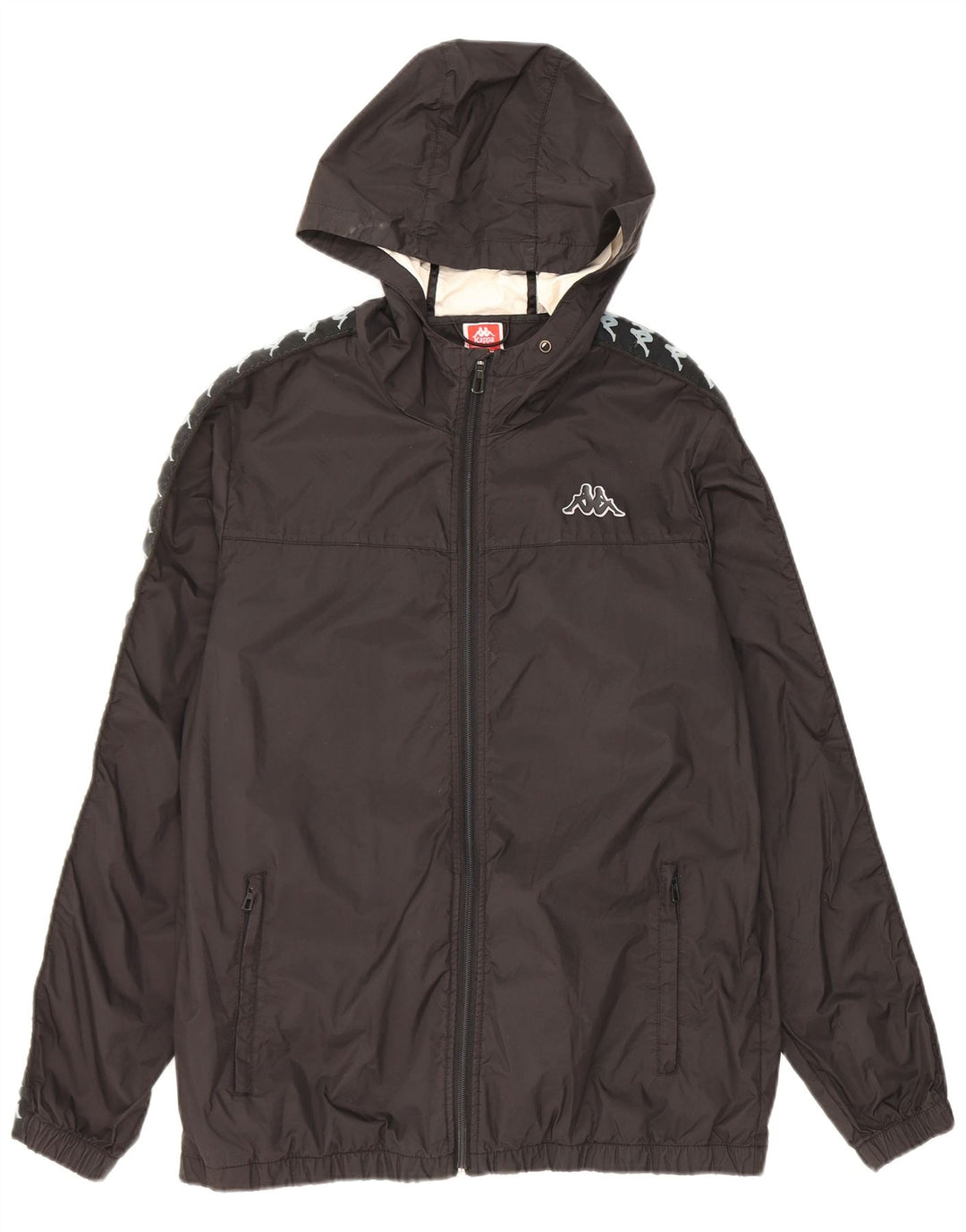 Giacca antipioggia grafica con cappuccio da uomo Kappa UK 38 nylon nero medio