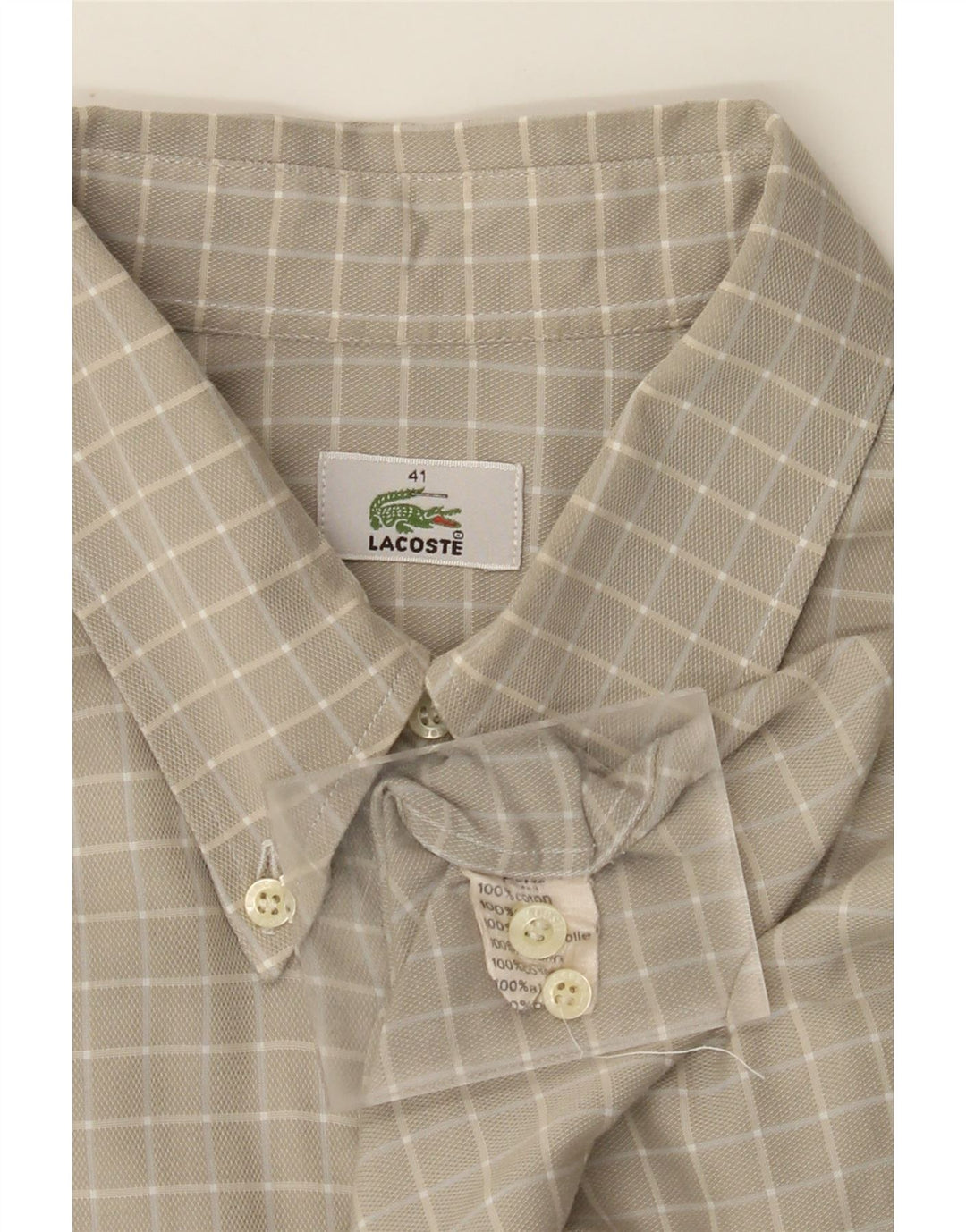 Camicia da uomo LACOSTE taglia 41 grande cotone a quadri grigi