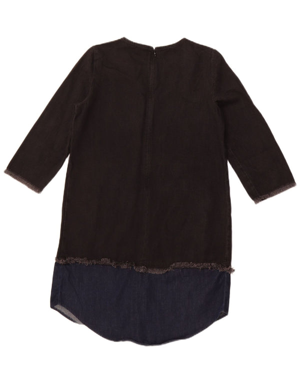 ZARA Womens 3/4 Sleeve Denim Dress UK 10 Small Black Colourblock