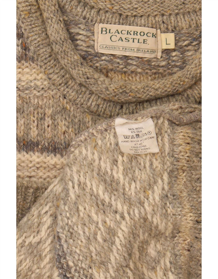 Maglione vintage da uomo con collo dolcevita, grande lana Fair Isle grigia