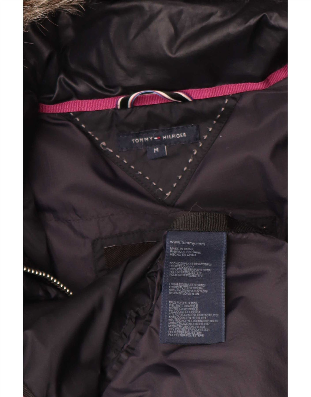 Cappotto imbottito con cappuccio da donna Tommy Hilfiger UK 14 poliestere medio blu navy