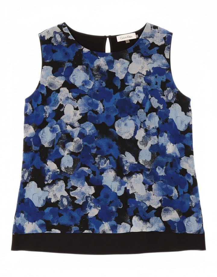 CALVIN KLEIN Womens Sleeveless Blouse Top UK 14 Medium Blue Floral Vintage Calvin Klein and Second-Hand Calvin Klein from Messina Hembry 