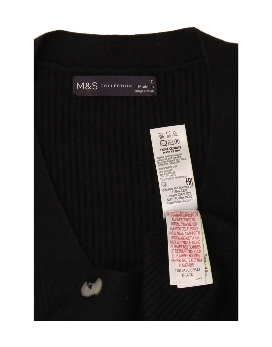 Maglione cardigan da donna Marks & Spencer UK 10 piccolo viscosa nera
