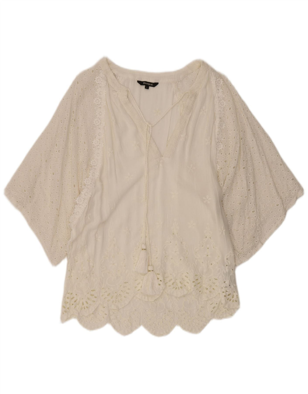Desigual Donna Tunica a Pipistrello con Maniche a 1/2 Top UK 16 Large Bianco Viscosa
