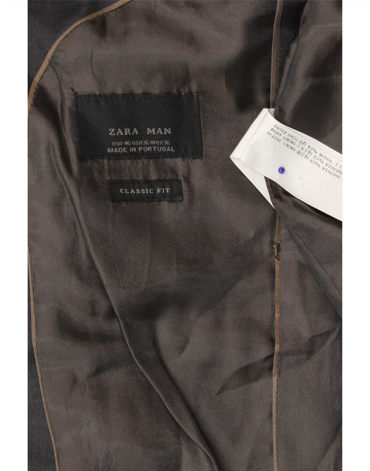 Giacca blazer da uomo Zara vestibilità classica a 2 bottoni EU 46 piccola lana grigia