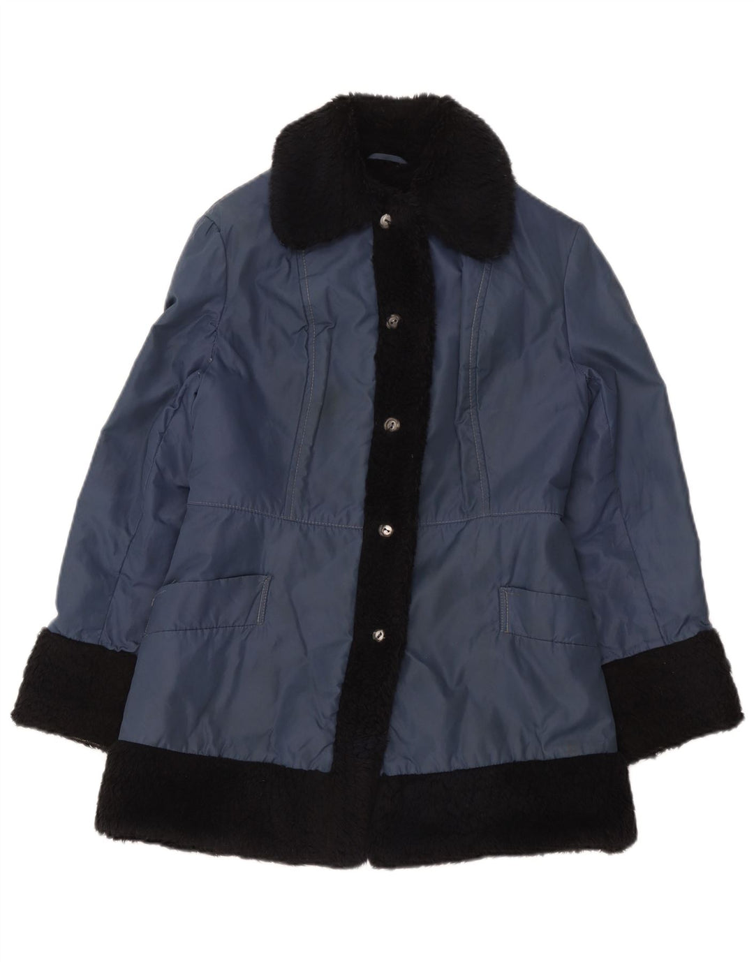 Giacca sherpa vintage da donna UK 12 color block blu medio