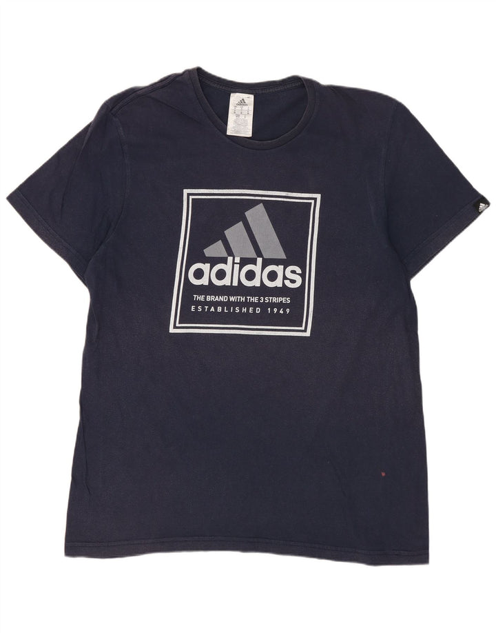 T-shirt grafica da uomo Adidas Top in cotone blu navy medio