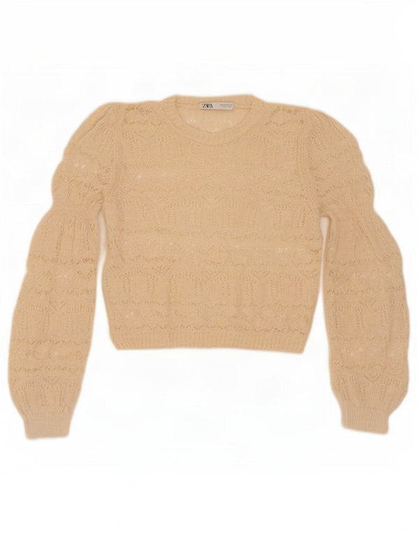 Maglione corto con scollo a barca da donna Zara UK 14 medio bianco sporco