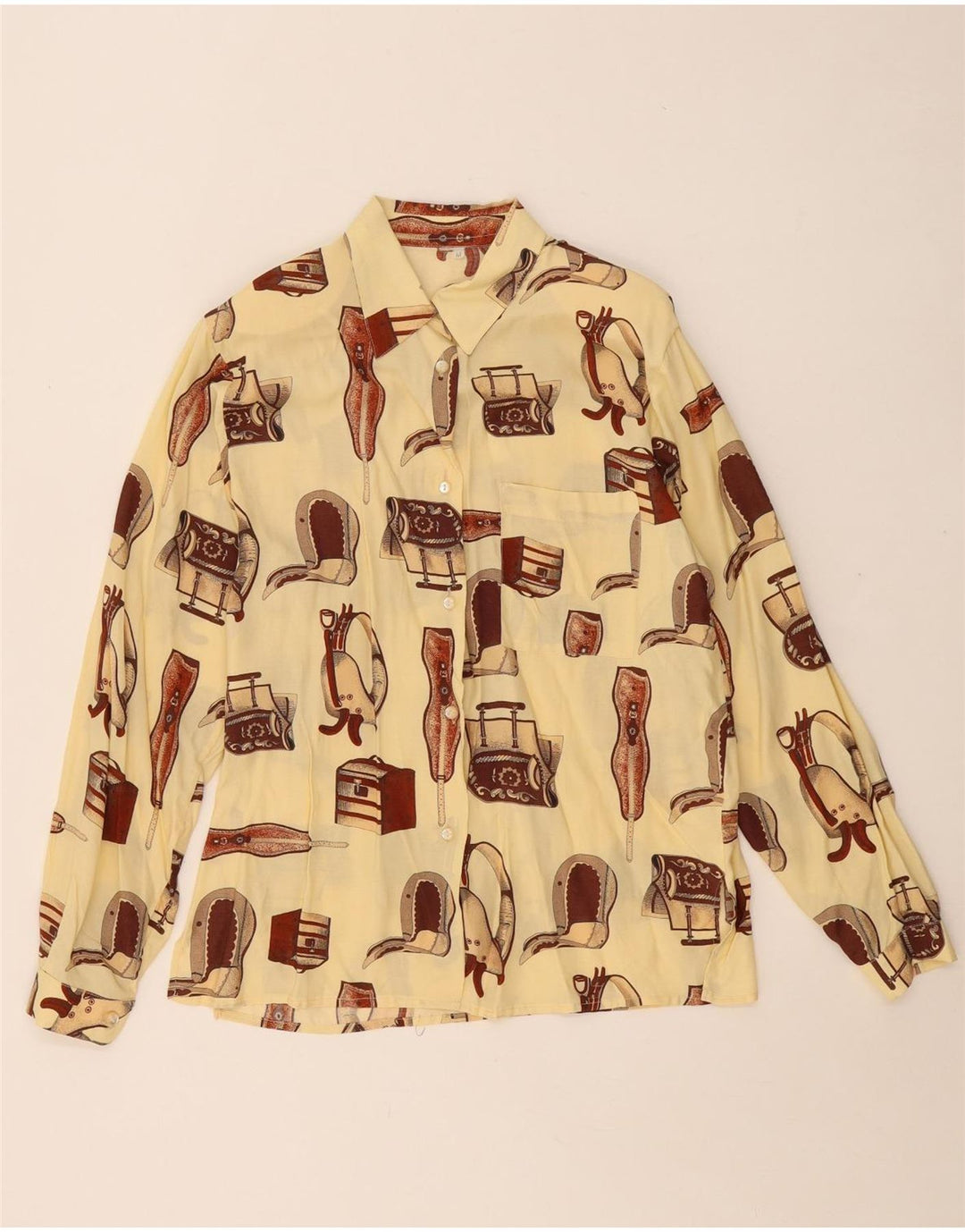 Camicetta camicia oversize da donna VINTAGE UK 14 medio bianco sporco