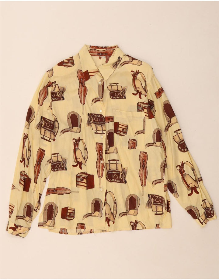 Camicetta camicia oversize da donna VINTAGE UK 14 medio bianco sporco