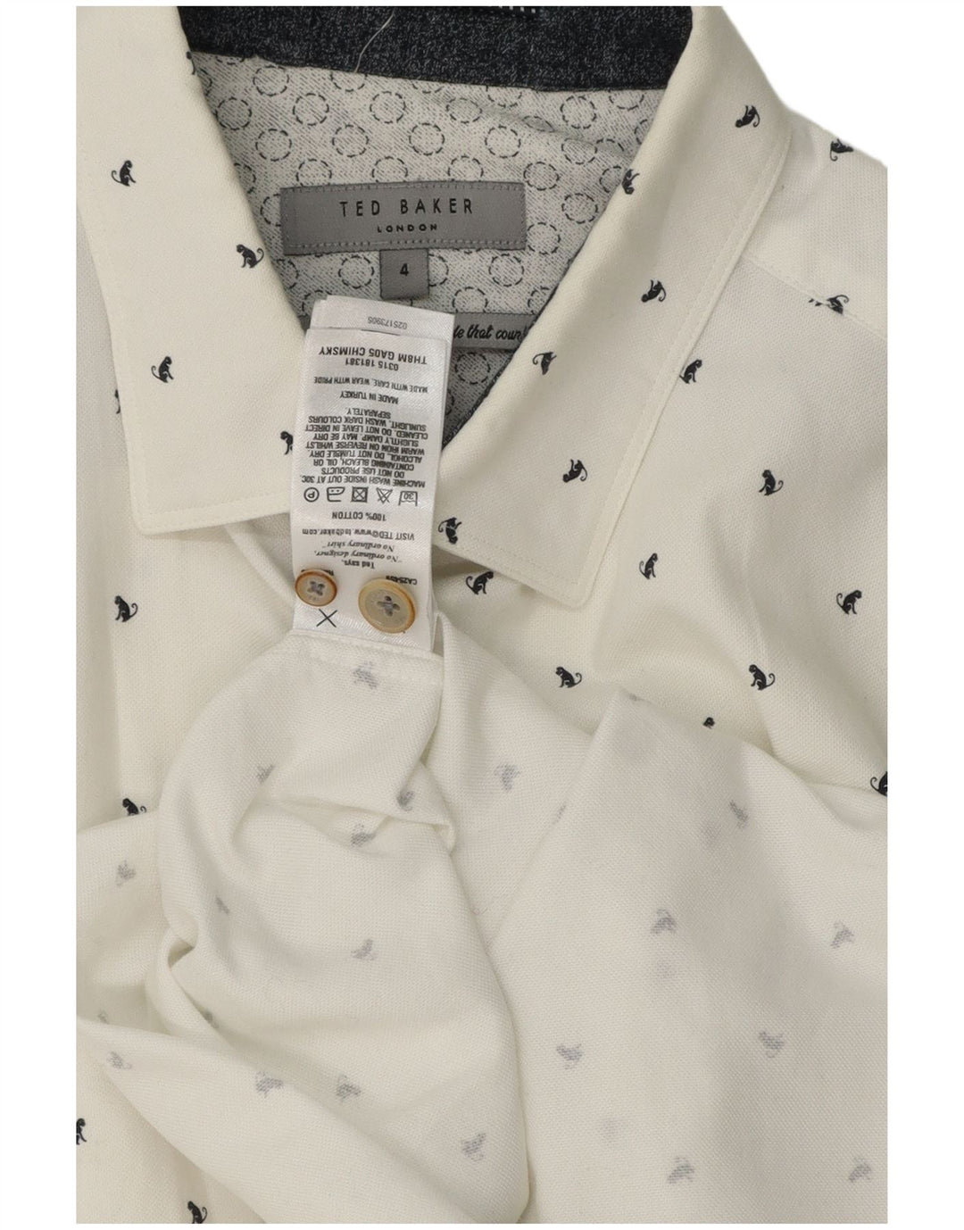 Ted Baker Camicia da uomo con motivo astratto taglia 4 grande cotone bianco