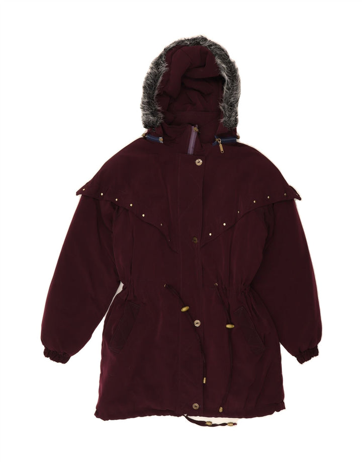 VINTAGE Womens Hooded Parka Jacket UK 14 Medium Purple Polyester Vintage Vintage and Second-Hand Vintage from Messina Hembry 